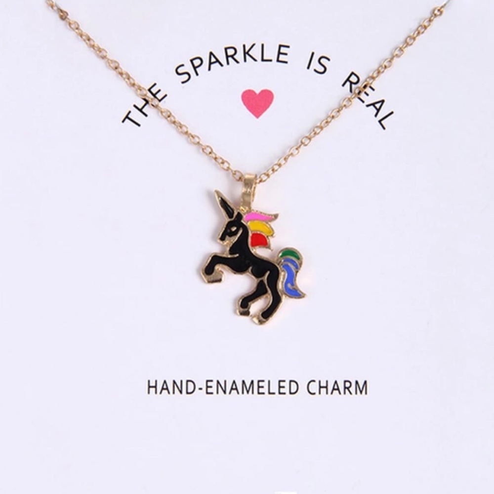 ☀️ Hand Enameled Gold & Black Unicorn Necklace 🦄